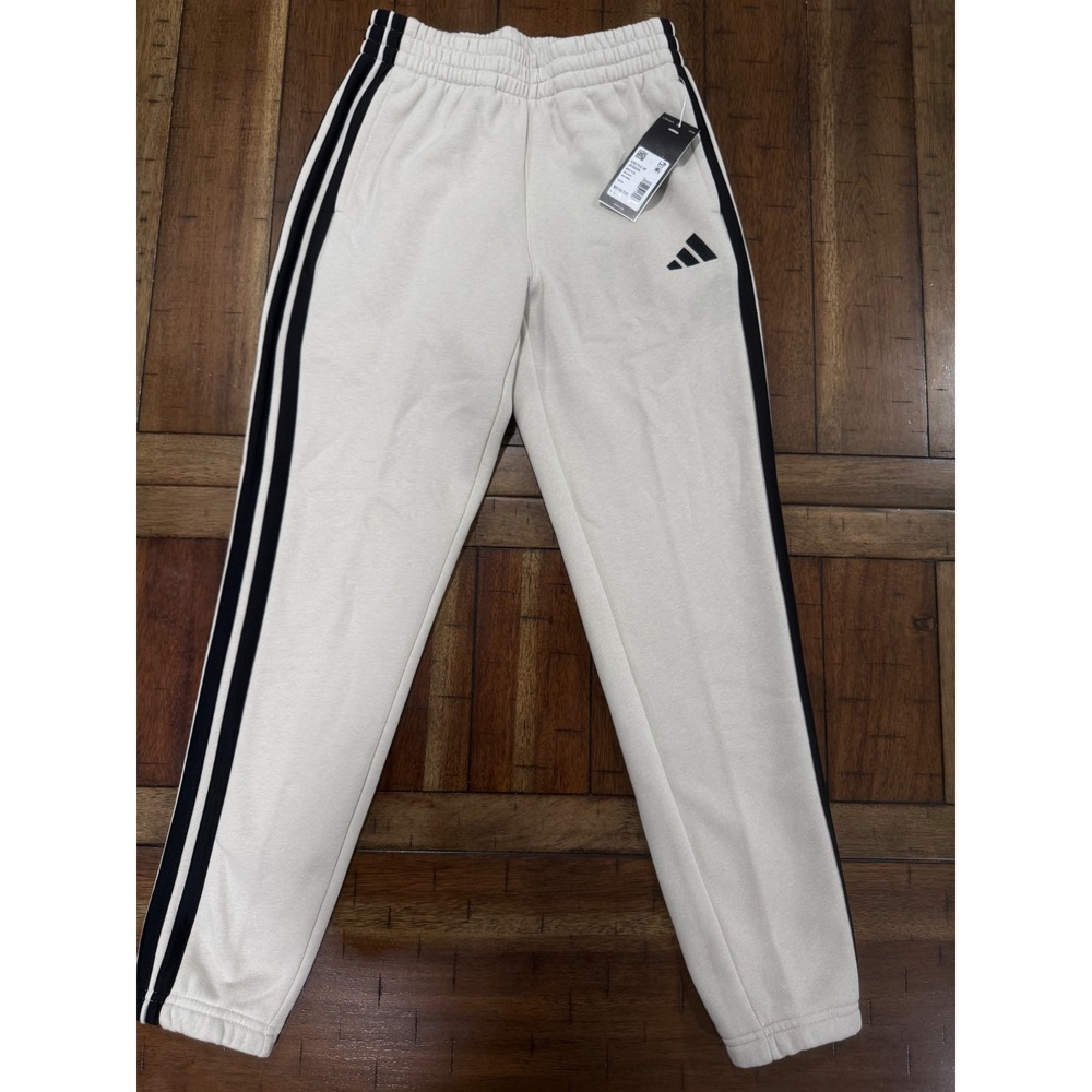 Adidas Boys Essentials Fleece 3-Stripes Joggers Natural Beige Size M 10-12